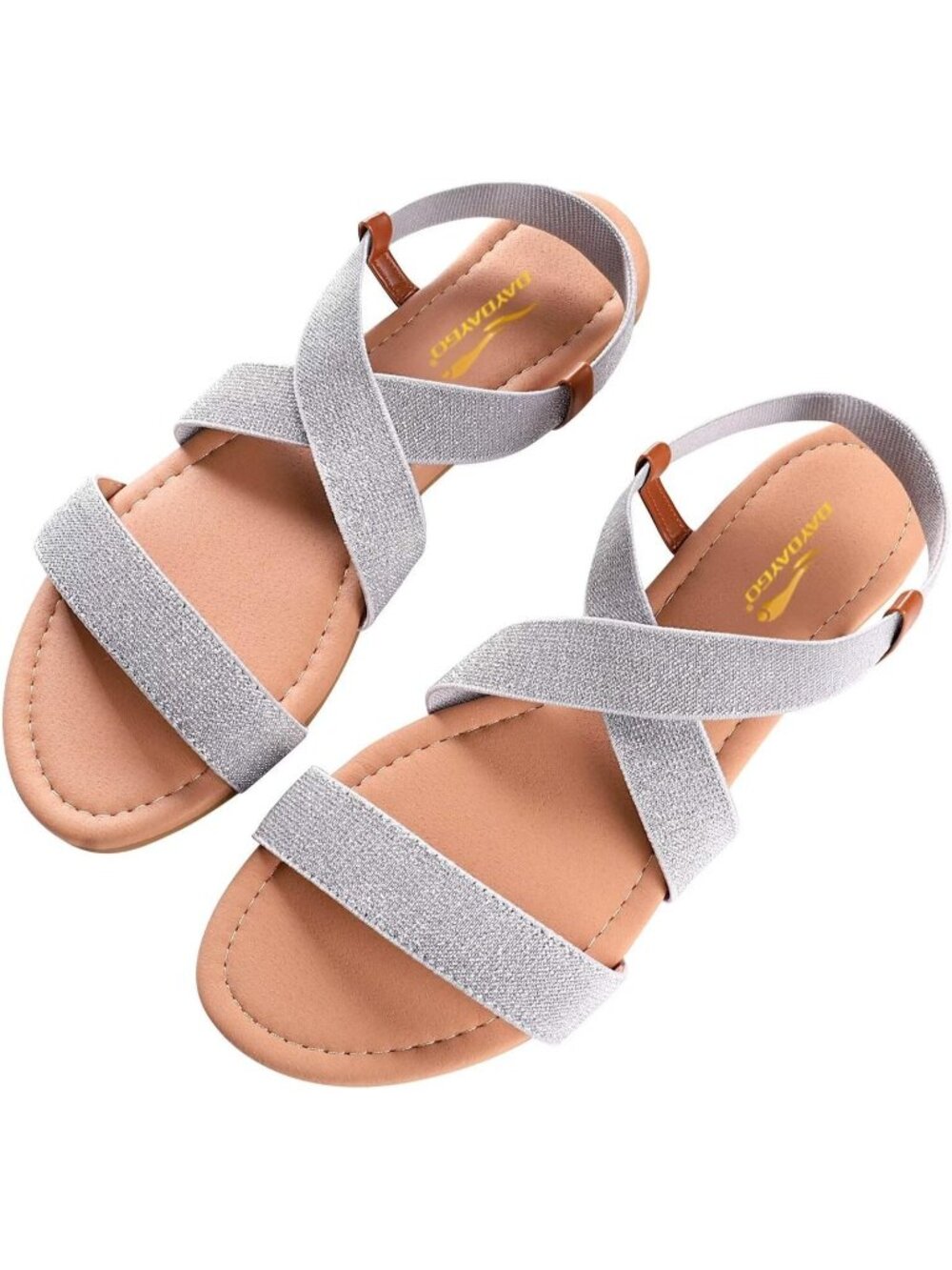 Women's Silver Comfort Open Toe Solid Elastic Slip On Casual Flat Sandal Shoes